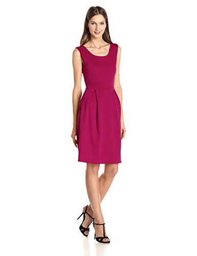 Star Vixen Women s Sleeveless Box Pleat Skater Dress  Fuchsia  Large