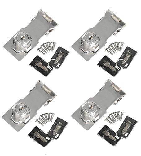 TOVOT 4 Pack Keyed Hasp Locks  Twist Knob Keyed Locking Hasp  3  x 1 1 4   Safety Locking Hasp w Screws for Door Cabinet Key Alike Chrome