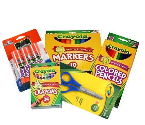 Basic Crayola Back to School Bundle   5 Items   Crayola Crayons  Crayola Markers  Crayola Colored Pencils  Elmer s Glue Sticks and Child Scissors