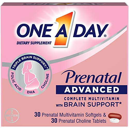 One A Day Womens Prenatal Advanced Complete Multivitamin with Brain Support* with Choline  Folic Acid  Omega 3 DHA   Iron for Pre  During and Post Pregnancy 60 Piece Set