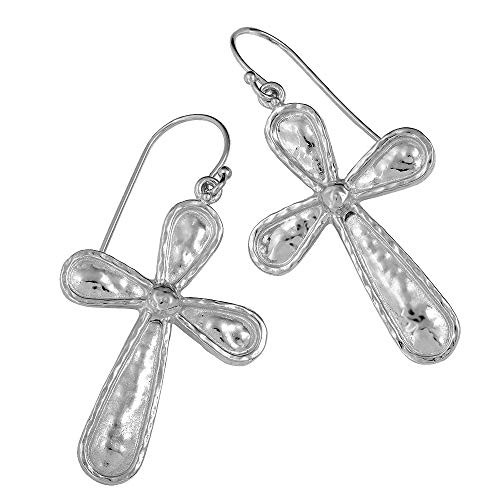 PZ Paz Creations 925 Sterling Silver Hammered Texture Cross Dangle Earrings  Sterling Silver