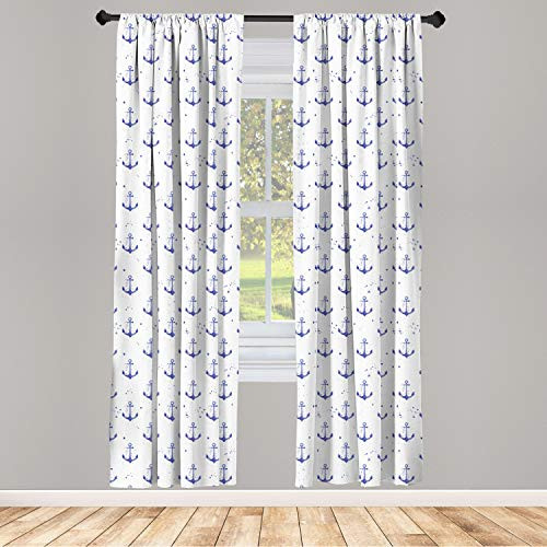Ambesonne Anchor Window Curtains  Aquarelle Anchor Motifs with Paint Splashes Nautical Monochrome Design  Lightweight Decorative Panels Set of 2 with Rod Pocket  56  x 63   Blue White