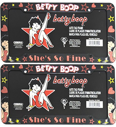 A Set of 2 Plastic Glitter Automotive License Plate Frame   Betty Boop Leg Up Star