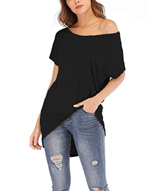 Womens Off Shoulder T Shirts Loose Casual Batwing Short Sleeve Oversize Blouse Tops Black L Womens Off Shoulder T Shirts Loose Casual Batwing Short Sleeve Oversize Blouse Tops Black L