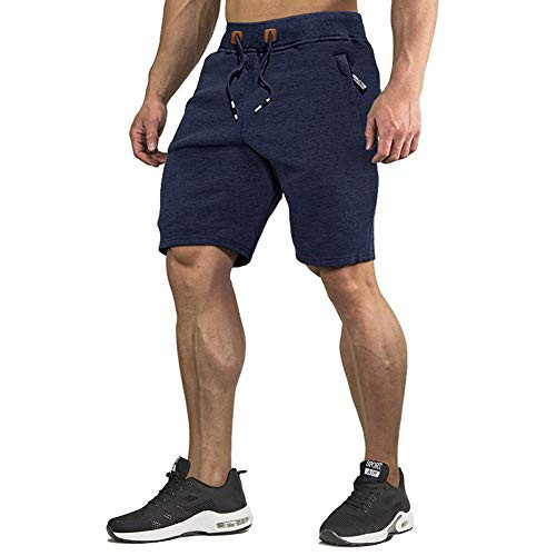 CRYSULLY Men s Solid Gym Workout Shorts Running Fitted Training Jogging Short Pants Blue