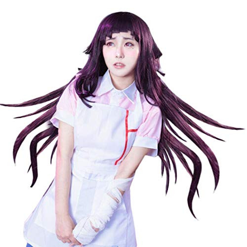 IMEYLE Wig Dark Purple Color Cosplay Party Wig For Ladies Long Wavy Costume Wig With Bangs Synthetic Wig For Halloween Movie