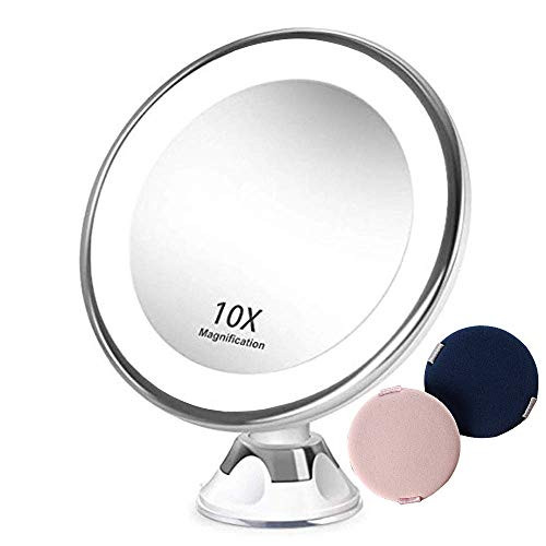 Fanglingtech 2020 Upgraded 10x Magnifying Lighted Makeup Mirror with Lights  Portable LED Lighted Magnification Cosmetic Hand Vanity Mirror Magnifier for Home Bathroom Shaving  Make up and Travel