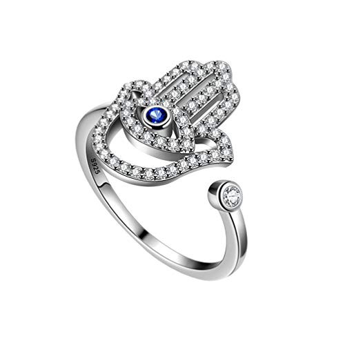 Besilver Adjustable Evil Eye Hamsa Hand Ring Men Women 925 Sterling Silver Hamsa Hand of Fatima with Evil Eye Ring Good Luck Protection Jewelry FR0011W Besilver Adjustable Evil Eye Hamsa Hand Ring Men Women 925 Sterling Silver Hamsa Hand of Fatima with Evil Eye Ring Good Luck Protection Jewelry FR0011W