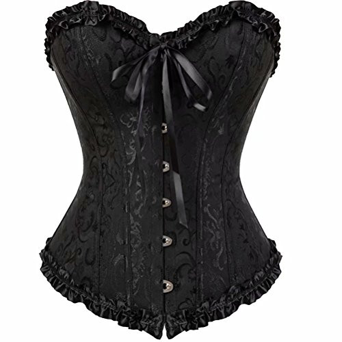 Womens Corsets and Bustiers Floral with Lace Trim Overbust Waist Cincher Plus Size Black 7XL