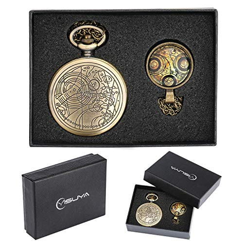 YISUYA Vintage Bronze Doctor Who Retro Dr  Who Quartz Pocket Watch with Necklace   Gift Box