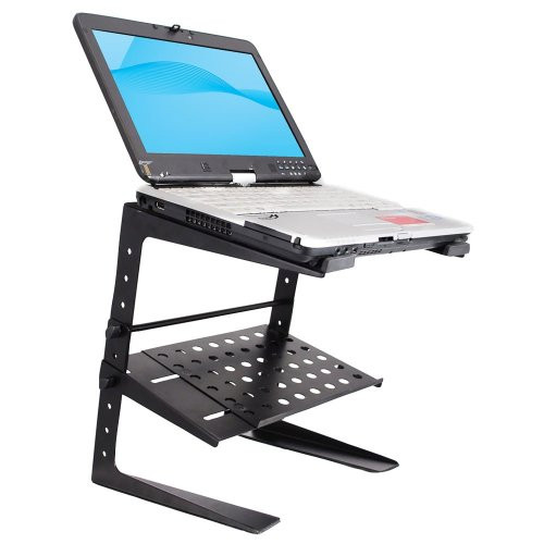 Pyle Portable Adjustable Laptop Stand - 6.3 to 10.9 Inch Standing Table Monitor or Computer Desk Workstation Riser with Shelf Storage and Height Alignment for DJ, PC, Gaming, Home or Office - PLPTS26