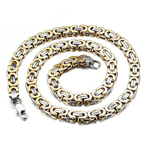 Cupimatch Stainless Steel Men Byzantine Chain Necklace Heavy Gold Link 22 inch Wide 9mm Gold Cupimatch Stainless Steel Men Byzantine Chain Necklace Heavy Gold Link 22 inch Wide 9mm Gold