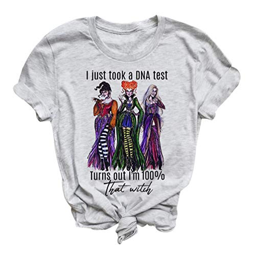 GEMLON I Just Took a DNA Test T Shirt Women Halloween Sanderson Sisters Retro Vintage Graphic Tee  01 Grey 1  L