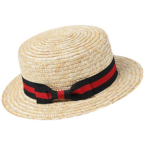 BABEYOND Men s 1920s Brim Boater Hat Gatsby Straw Hat 20s Costume Accessories  Red and Black  Small Medium