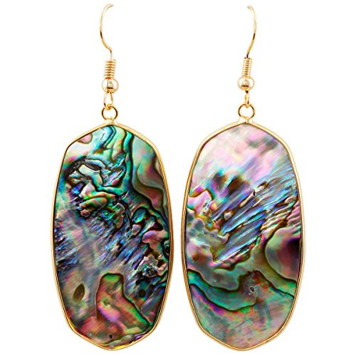 SUNYIK Women s Abalone Shell Oval Dangle Earrings Gold Plated