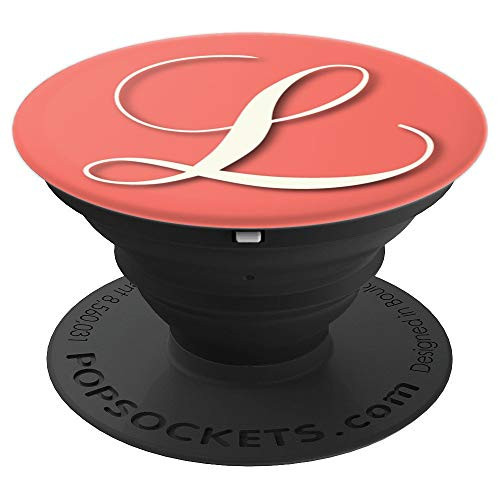 L Pretty Coral   Cream Retro Initial Letter Monogram by RHO PopSockets Grip and Stand for Phones and Tablets