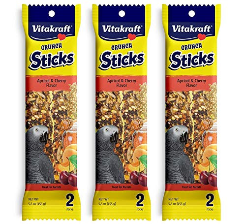 Vitakraft 3 Pack of Apricot   Cherry Crunch Sticks for Parrots  2 Sticks Each