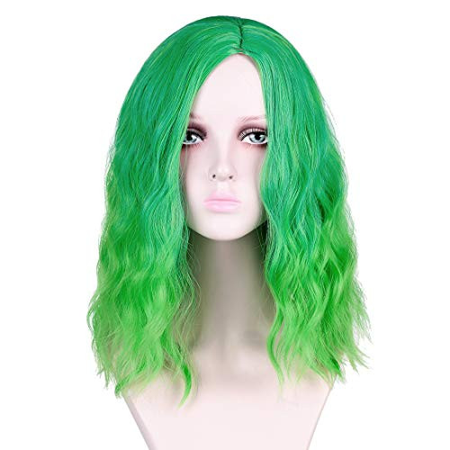 Jegawan Giyuu Tomioka Wig Wavy Curly Fashion Halloween Wigs Heat Resistant Fiber Green Wig Women Cosplay Costume Wig  green