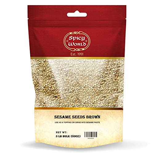 Spicy World Brown Sesame Seeds 5 Pound Bulk Bag   Natural  Till