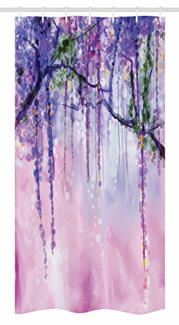 Ambesonne Watercolor Flower Stall Shower Curtain, Wisteria Flowers on Blurred Background with Dreamy Colors, Fabric Bathroom Decor Set with Hooks, 36 W x 72 L inches, Purple Light Pink Green