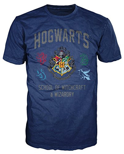 HARRY POTTER Hogwarts Crest Witchcraft and Wizardry Men s Adult Graphic Tee T Shirt  Navy Blue  XX Large