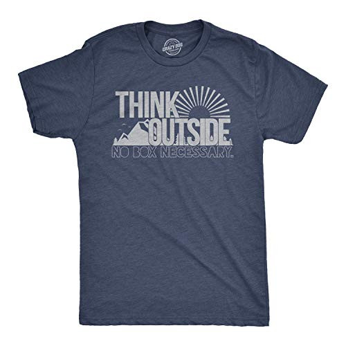 Mens Think Outside Funny No Box Necessary Hiking Camping Vintage Graphic T Shirt  Heather Navy    XL