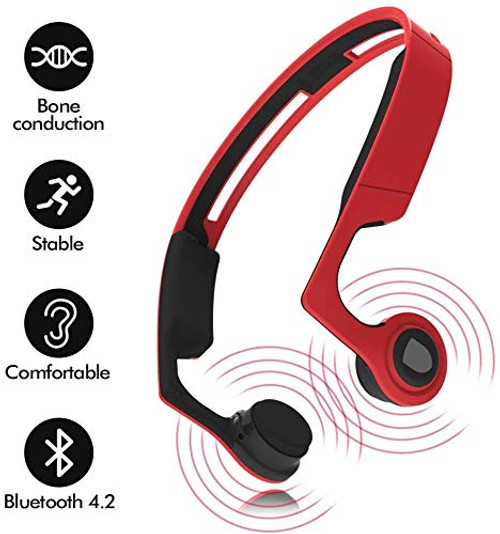 Kasono Ear Bone Conduction Headphones Bluetooth 4 2 with Mic  Sports Open Ear Stereo Wireless Headset  Sweatproof Earphone for Running Driving Riding Fitness  Lightweight RED