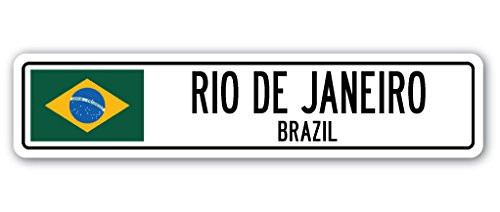 Rio DE Janeiro  Brazil Street Sign Brazilian Flag City Country Road Wall Gift