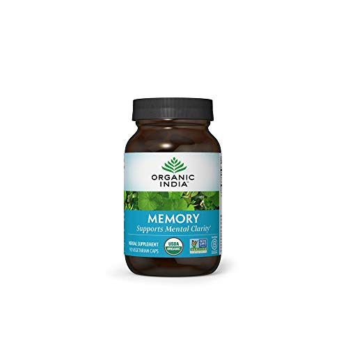 Organic India Memory Herbal Supplement   Supports Mental Clarity   Healthy Nervous System  Immune Support  Vegan  Gluten Free  Kosher  USDA Certified Organic  Non GMO   90 Capsules