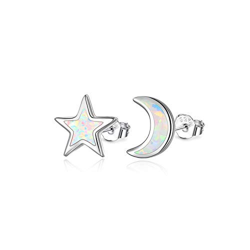 Moon and Star Earrings Moon and Star Jewelry 18K Gold Plated 925 Sterling Silver Opal Star Earrings Moon Earrings for Women A Silver Moon and Star Earrings Moon and Star Jewelry 18K Gold Plated 925 Sterling Silver Opal Star Earrings Moon Earrings for Women A Silver