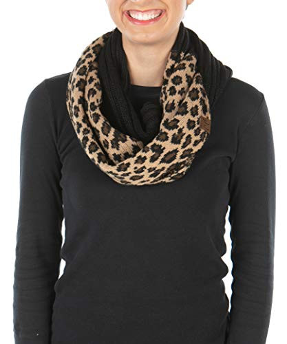 Womens Infinity Scarf Cable Knit Wrap   Black Leopard