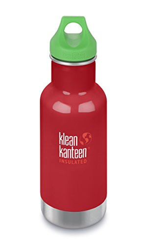 Klean Kanteen 12oz Kid Kanteen Classic Stainless Steel Water Bottle with Klean Coat, Double Wall Vacuum Insulated and Leak Proof Loop Cap - Mineral Red (New 2018)
