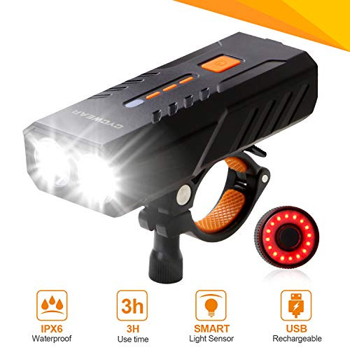 CYCWEAR Bike Light Set USB Rechargeable Bicycle Headlight Taillight IPX6 Waterproof 6 Modes LED Front Cycling Light 2x350 Lumen Super Bright Flashlight Torch for Road Mountain Cycling CYCWEAR Bike Light Set USB Rechargeable Bicycle Headlight Taillight IPX6 Waterproof 6 Modes LED Front Cycling Light 2x350 Lumen Super Bright Flashlight Torch for Road Mountain Cycling
