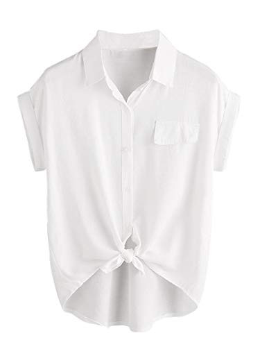 Romwe Women s Plus Size Casual Short Sleeve Button Down T Shirts Loose Tops White 4X Plus