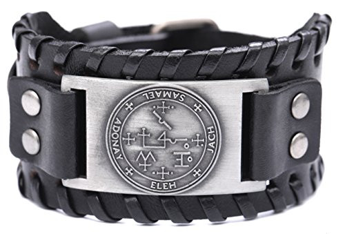 VASSAGO Vintage Amulet Keys of Solomon The Sigil of Archangel Samael Metal Leather Talisman Bracelet for Men Women Black Leather Antique Silver VASSAGO Vintage Amulet Keys of Solomon The Sigil of Archangel Samael Metal Leather Talisman Bracelet for Men Women Black Leather Antique Silver