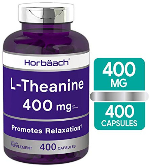 L Theanine 400mg   400 Capsules Max Size   Non GMO   Gluten Free   by Horbaach