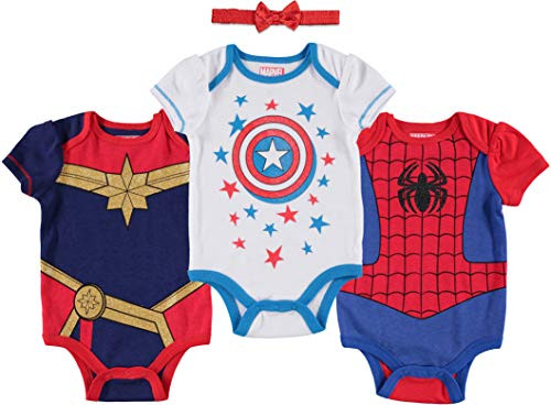 Marvel Baby Girls 3 Pack Bodysuits  Captain Marvel America Spidergirl 24 Months