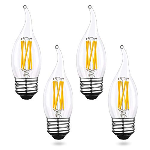 AIELIT 6W CA10 E26 LED Chandelier Light Bulbs  Warm White 2700K  Dimmable  0 100   Antique Candelabra LED Bulb 60 Watt Equivalent for Living Room Kitchen Pendant Lamp Glass Mason Jars  4 Pack