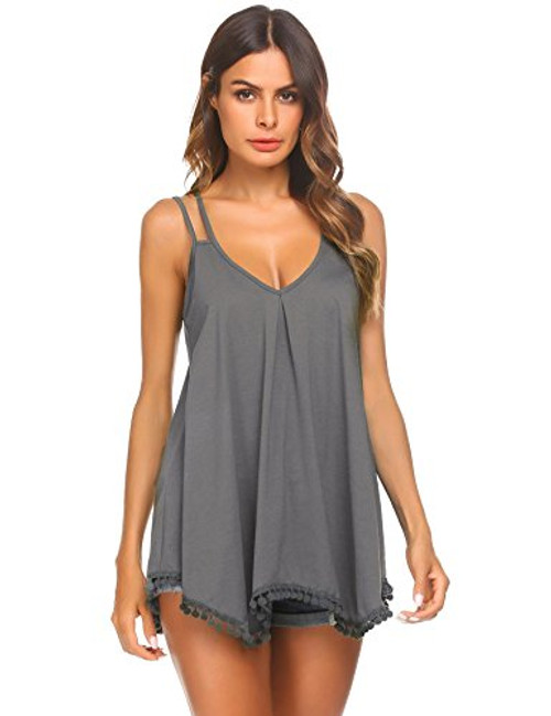 Wildtrest Women s Loose Casual Summer Pleated Flowy Sleeveless Camisole Tank Tops Grey XL