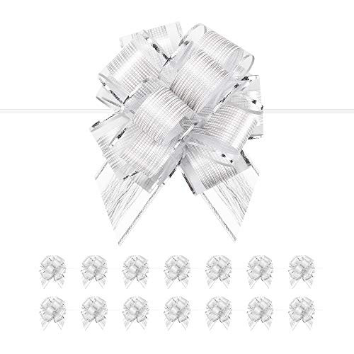 PACKQUEEN 15 Silver Gift Bows Large  6 inches  Gift Pull Bows for Presents  Gift Bows Bulk for Baskets