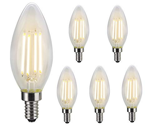 LIT PaTH LED Filament Light Bulb  Edison Light   B11 Candelabra  CRI90   5 5W  60W Equivalent  500 Lumen  Dimmable  2700K  with E12 Base for Chandelier  6 Pack