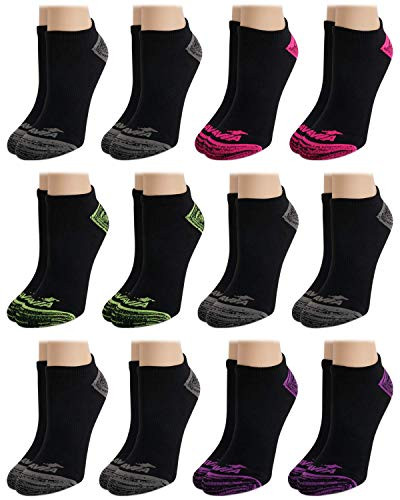 Avia Women s Performance Moisture Wicking Mesh Vent No Show Socks  12 Pack   Black Pink  Shoe Size  4   10