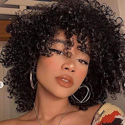 FAVE Afro Kinky Curly Synthetic Short Wig With Bangs Shoulder Length Wig Curly Black Wig Curly Hair Wig Synthetic Heat Resistant Wigs Curly Full Wigs for Black Women Black FAVE Afro Kinky Curly Synthetic Short Wig With Bangs Shoulder Length Wig Curly Black Wig Curly Hair Wig Synthetic Heat Resistant Wigs Curly Full Wigs for Black Women Black