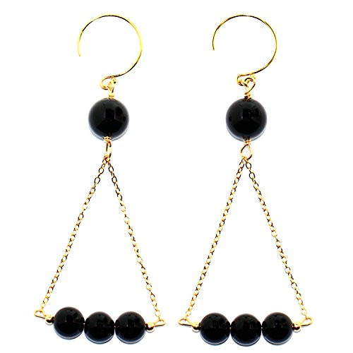 Handmade 14 kt Gold Filled  Brass Triangle Earrings with Beads Onyx Handmade 14 kt Gold Filled  Brass Triangle Earrings with Beads Onyx
