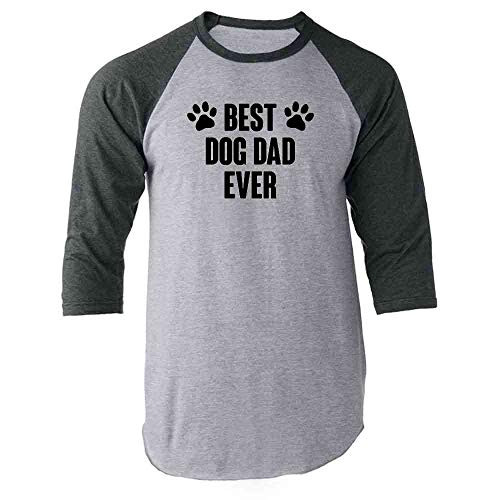 Pop Threads Best Dog Dad Ever Gift for Dad Gray L Raglan Baseball Tee Shirt