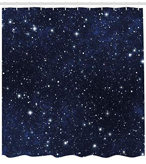 Ambesonne Night Shower Curtain, Composition with Dots Night Sky Theme Abstract Style Arrangement Cosmos Concept, Cloth Fabric Bathroom Decor Set with Hooks, 84 Inches Extra Long, Dark Blue White