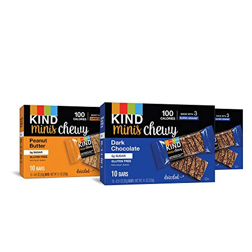 KIND Bar Minis  Chewy Bar Variety Pack  20 Dark Chocolate  10 Peanut Butter  100 Calories  Low Sugar 30 Count