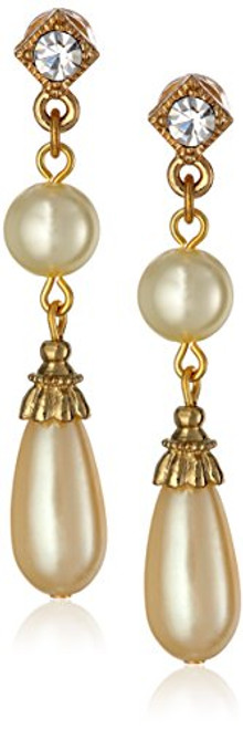 1928 Jewelry  Pearl Essentials  Gold Tone with Crystal Accent Drop Earrings