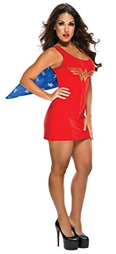 Rubie s DC Comics Justice League Superhero Style Adult Dress with Cape Rhinestone Wonder Woman  Red  Small Costume