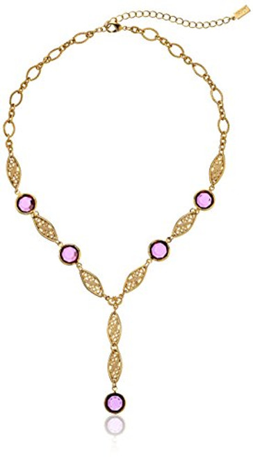 1928 Jewelry Gold Tone Amethyst Purple Genuine Swarovski Crystal Adjustable Y Shaped Necklace 16 1928 Jewelry Gold Tone Amethyst Purple Genuine Swarovski Crystal Adjustable Y Shaped Necklace 16